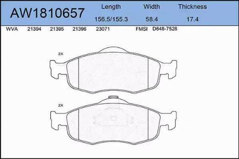 Aywiparts AW1810657 - Тормозные колодки, дисковые, комплект autospares.lv