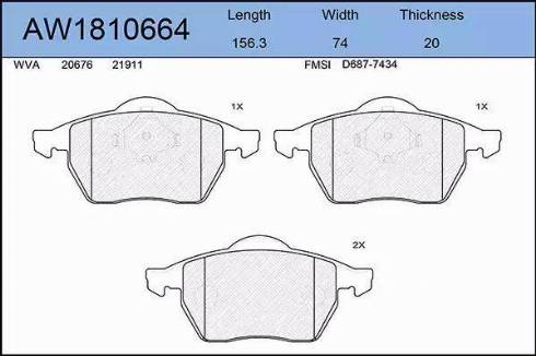 Aywiparts AW1810664 - Тормозные колодки, дисковые, комплект autospares.lv