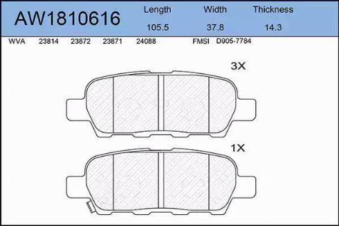 Aywiparts AW1810616 - Тормозные колодки, дисковые, комплект autospares.lv