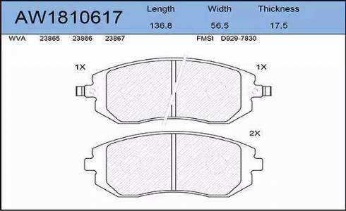 Aywiparts AW1810617 - Тормозные колодки, дисковые, комплект autospares.lv