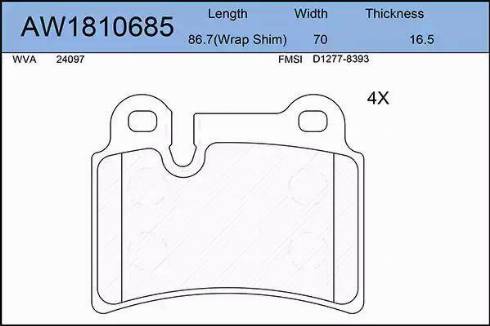 Aywiparts AW1810685 - Тормозные колодки, дисковые, комплект autospares.lv