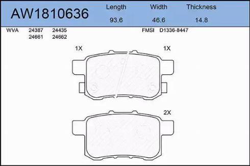 Aywiparts AW1810636 - Тормозные колодки, дисковые, комплект autospares.lv