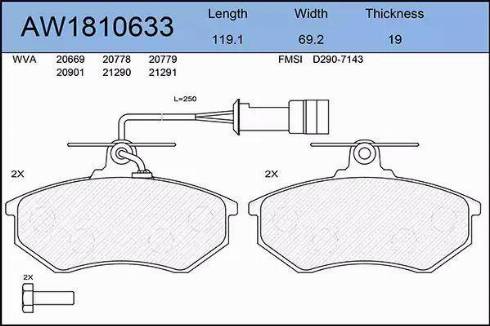 Aywiparts AW1810633 - Тормозные колодки, дисковые, комплект autospares.lv