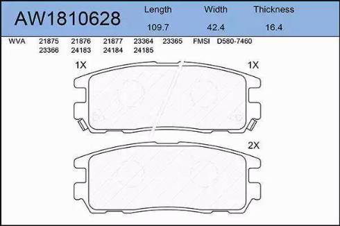 Aywiparts AW1810628 - Тормозные колодки, дисковые, комплект autospares.lv