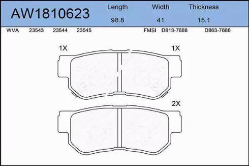 Aywiparts AW1810623 - Тормозные колодки, дисковые, комплект autospares.lv