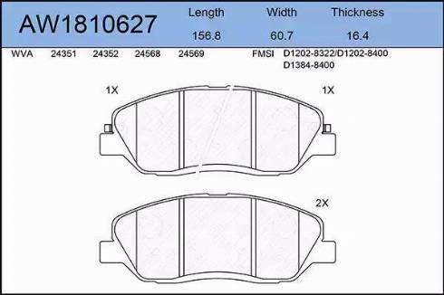 Aywiparts AW1810627 - Тормозные колодки, дисковые, комплект autospares.lv