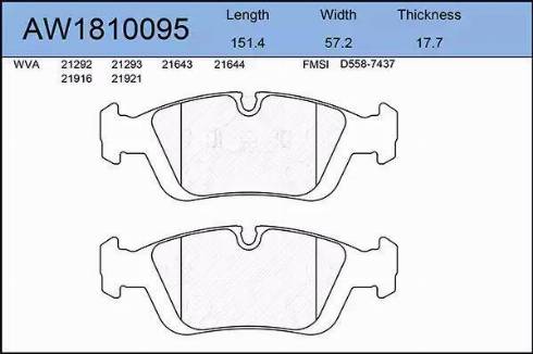 Aywiparts AW1810095 - Тормозные колодки, дисковые, комплект autospares.lv