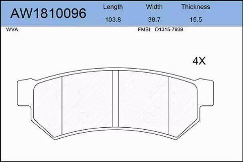 Aywiparts AW1810096 - Тормозные колодки, дисковые, комплект autospares.lv