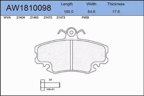 Aywiparts AW1810098 - Тормозные колодки, дисковые, комплект autospares.lv