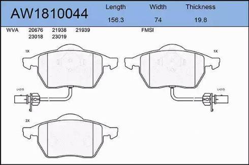 Aywiparts AW1810044 - Тормозные колодки, дисковые, комплект autospares.lv