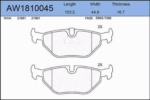 Aywiparts AW1810045 - Тормозные колодки, дисковые, комплект autospares.lv