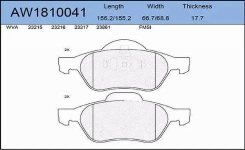 Aywiparts AW1810041 - Тормозные колодки, дисковые, комплект autospares.lv