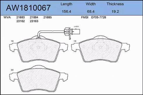 Aywiparts AW1810067 - Тормозные колодки, дисковые, комплект autospares.lv