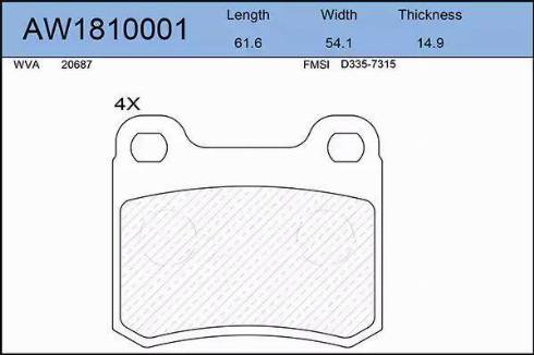 Aywiparts AW1810001 - Тормозные колодки, дисковые, комплект autospares.lv