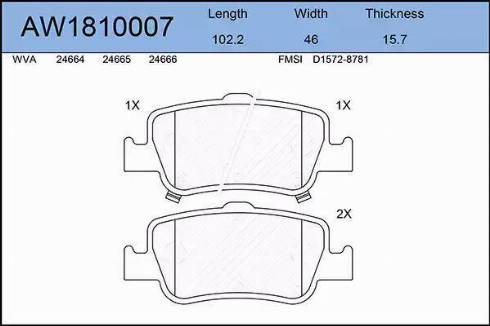 Aywiparts AW1810007 - Тормозные колодки, дисковые, комплект autospares.lv