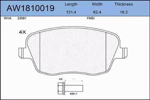 Aywiparts AW1810019 - Тормозные колодки, дисковые, комплект autospares.lv