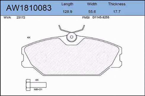 Aywiparts AW1810083 - Тормозные колодки, дисковые, комплект autospares.lv