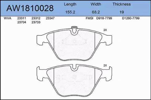 Aywiparts AW1810028 - Тормозные колодки, дисковые, комплект autospares.lv