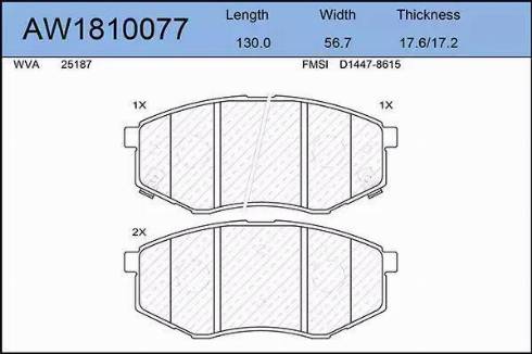 Aywiparts AW1810077 - Тормозные колодки, дисковые, комплект autospares.lv