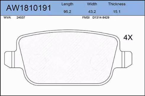 Aywiparts AW1810191 - Тормозные колодки, дисковые, комплект autospares.lv