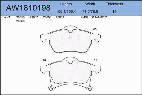 Aywiparts AW1810198 - Тормозные колодки, дисковые, комплект autospares.lv