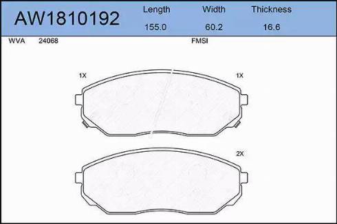 Aywiparts AW1810192 - Тормозные колодки, дисковые, комплект autospares.lv