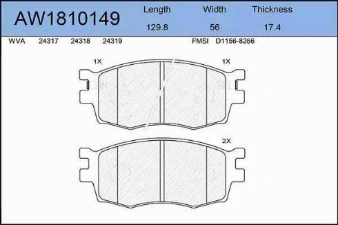 Aywiparts AW1810149 - Тормозные колодки, дисковые, комплект autospares.lv