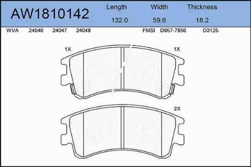 Aywiparts AW1810142 - Тормозные колодки, дисковые, комплект autospares.lv