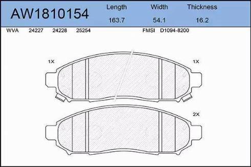 Aywiparts AW1810154 - Тормозные колодки, дисковые, комплект autospares.lv