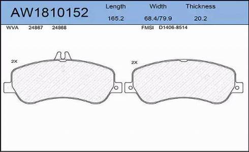 Aywiparts AW1810152 - Тормозные колодки, дисковые, комплект autospares.lv