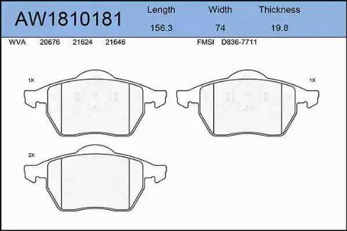 Aywiparts AW1810181 - Тормозные колодки, дисковые, комплект autospares.lv