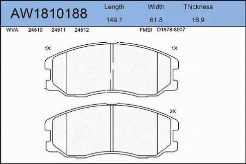 Aywiparts AW1810188 - Тормозные колодки, дисковые, комплект autospares.lv