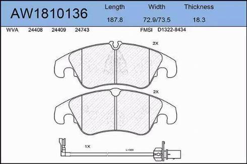 Aywiparts AW1810136 - Тормозные колодки, дисковые, комплект autospares.lv