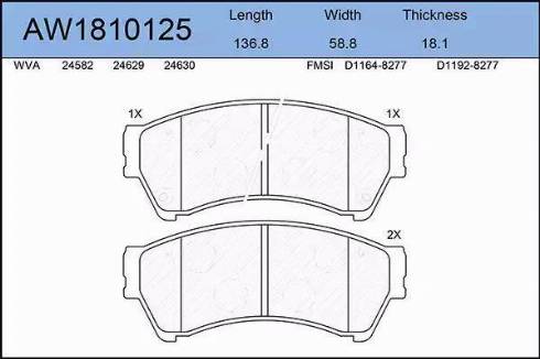 Aywiparts AW1810125 - Тормозные колодки, дисковые, комплект autospares.lv