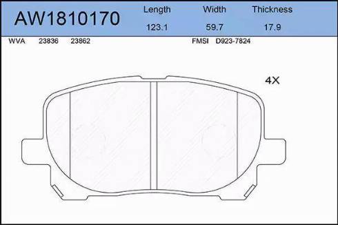 Aywiparts AW1810170 - Тормозные колодки, дисковые, комплект autospares.lv