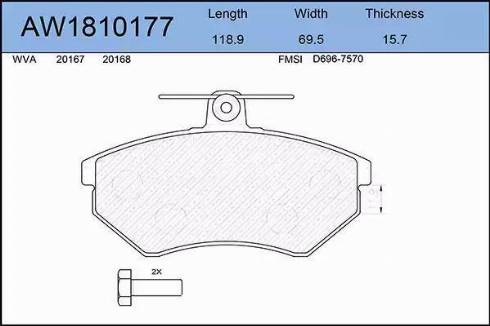 Aywiparts AW1810177 - Тормозные колодки, дисковые, комплект autospares.lv