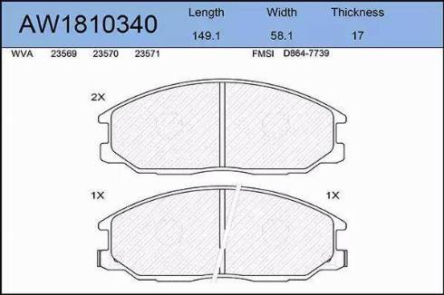 Aywiparts AW1810340 - Тормозные колодки, дисковые, комплект autospares.lv