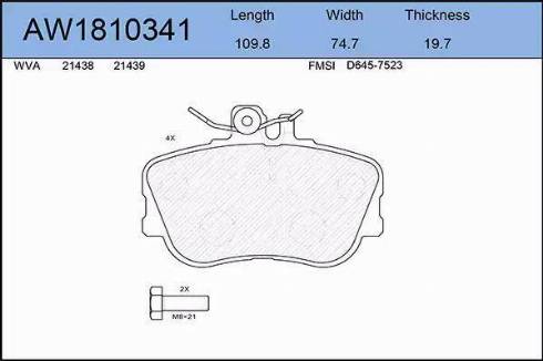 Aywiparts AW1810341 - Тормозные колодки, дисковые, комплект autospares.lv