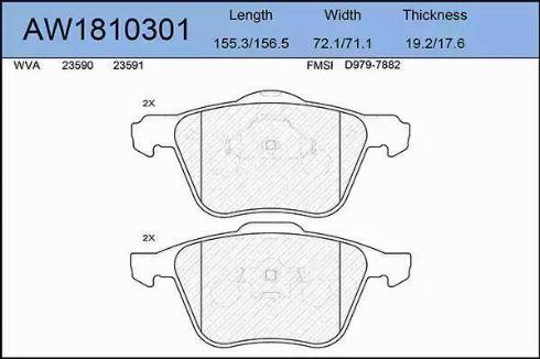 Aywiparts AW1810301 - Тормозные колодки, дисковые, комплект autospares.lv