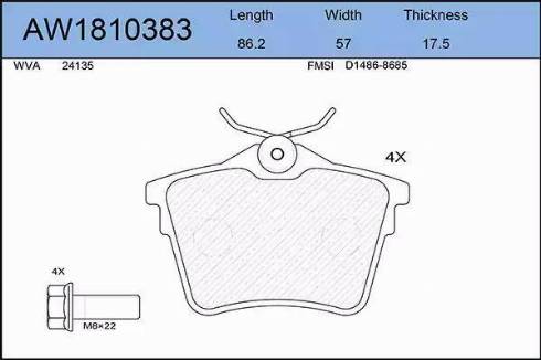 Aywiparts AW1810383 - Тормозные колодки, дисковые, комплект autospares.lv