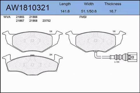 Aywiparts AW1810321 - Тормозные колодки, дисковые, комплект autospares.lv