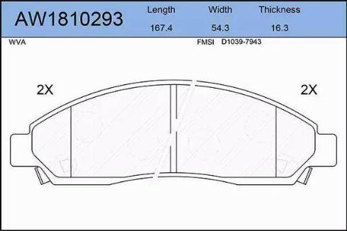 Aywiparts AW1810293 - Тормозные колодки, дисковые, комплект autospares.lv