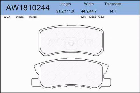 Aywiparts AW1810244 - Тормозные колодки, дисковые, комплект autospares.lv