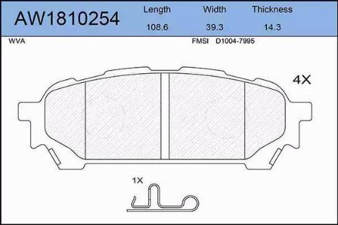 Aywiparts AW1810254 - Тормозные колодки, дисковые, комплект autospares.lv