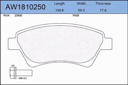 Aywiparts AW1810250 - Тормозные колодки, дисковые, комплект autospares.lv