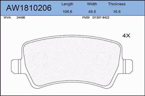 Aywiparts AW1810206 - Тормозные колодки, дисковые, комплект autospares.lv