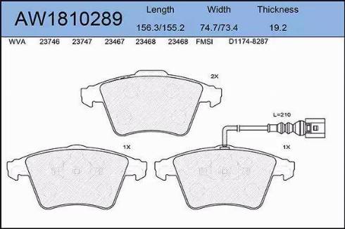 Aywiparts AW1810289 - Тормозные колодки, дисковые, комплект autospares.lv