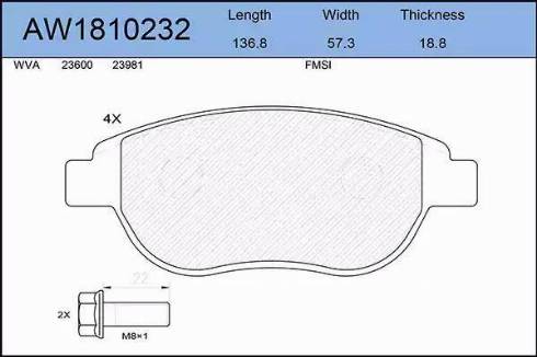 Aywiparts AW1810232 - Тормозные колодки, дисковые, комплект autospares.lv