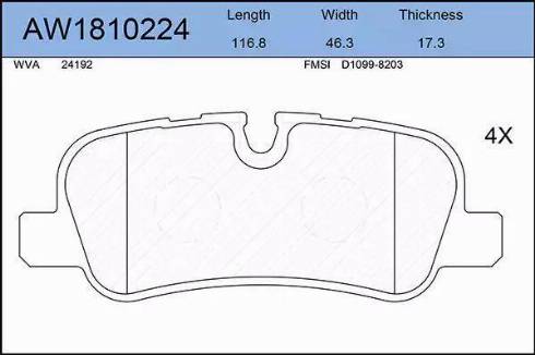 Aywiparts AW1810224 - Тормозные колодки, дисковые, комплект autospares.lv