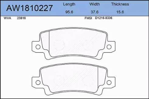 Aywiparts AW1810227 - Тормозные колодки, дисковые, комплект autospares.lv